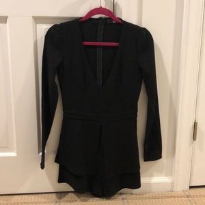 Black Long Sleeve Deep V Romper